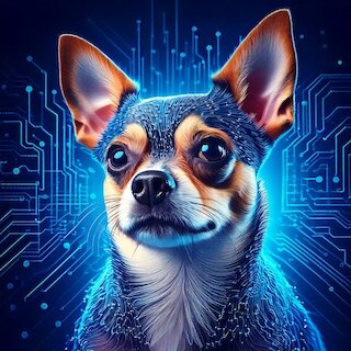 Firefly -A digitalized chiuwawa dog, stylized as if scanned or reconstructed from data, integrated i